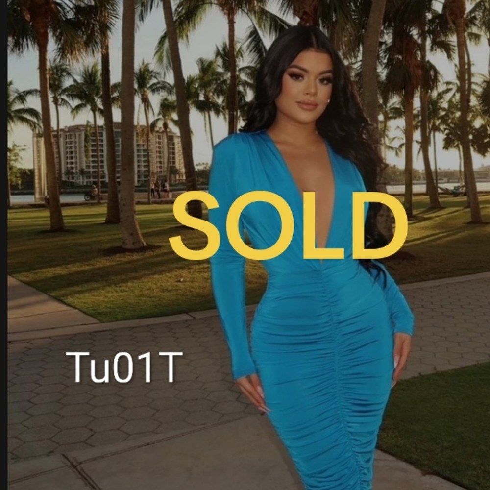 SHEIN Turquoise Ruched Midi Dress